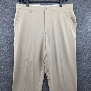 FootJoy Mens Performance Golf Pants Khaki Tan W36 L32 Stretch FJ Logo Trousers